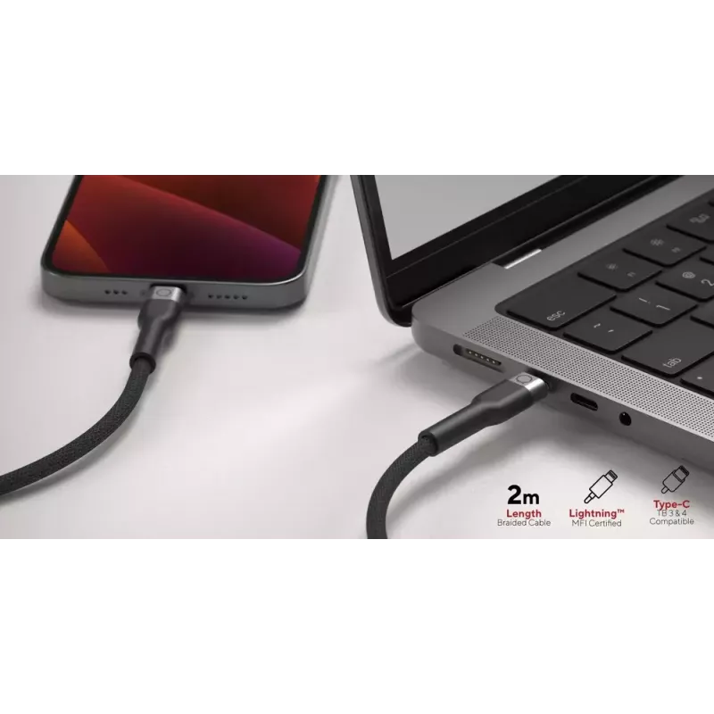 Kábel USB-C na Lightning LINQ byELEMENTS 2 m MFi certifikovaný čierny