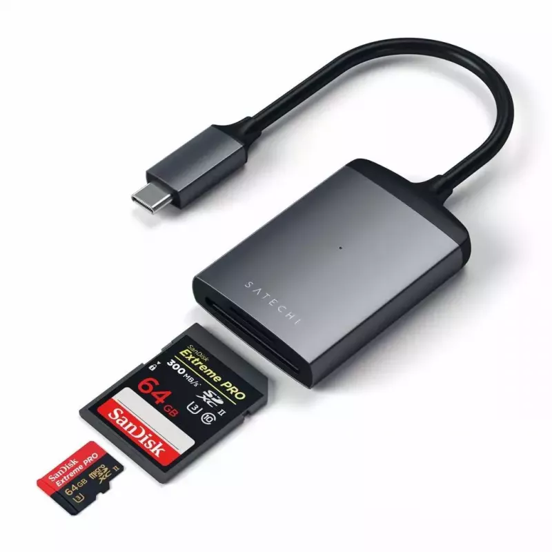 Satechi ST-TCU3CRM čítačka kariet USB 2.0 Type-C – SD, MicroSD, sivá, interná, 312 Mbit/s