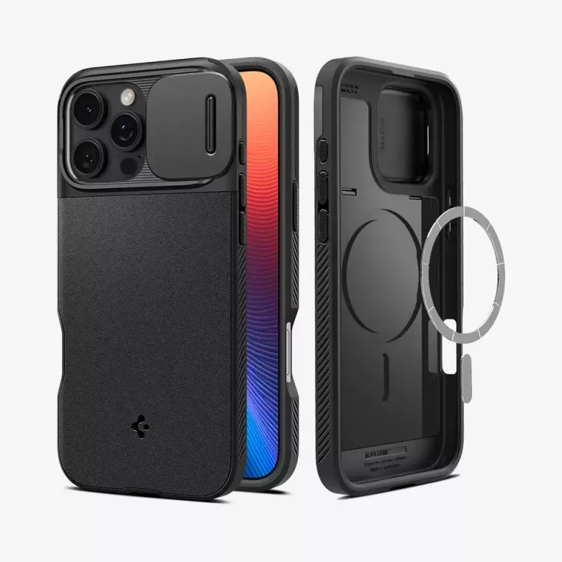 Puzdro na telefón Spigen Optik Armor kryt čierny pre iPhone 16 Pro