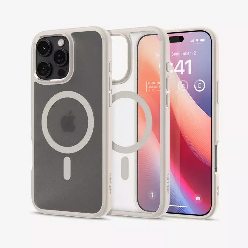 Puzdro na telefón Spigen Ultra Hybrid (MagFit) kryt béžový transparentný