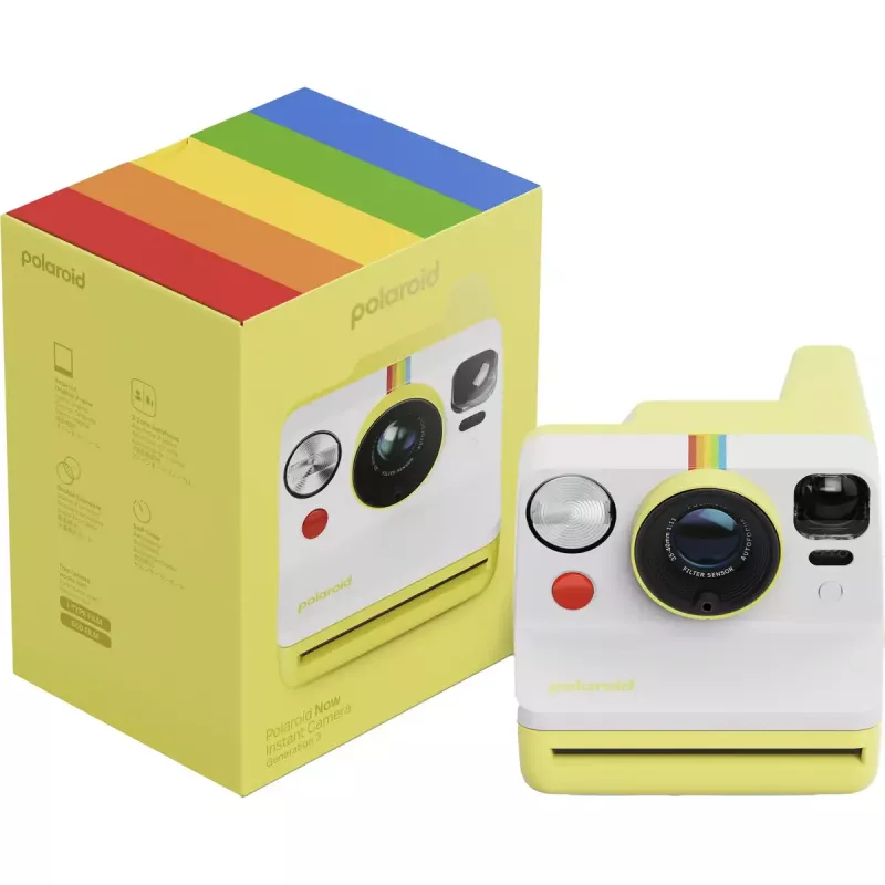 Sofortná kamera POLAROID Now Gen 3 žltá — model 9158, analógová instantná kamera, integrovaný blesk