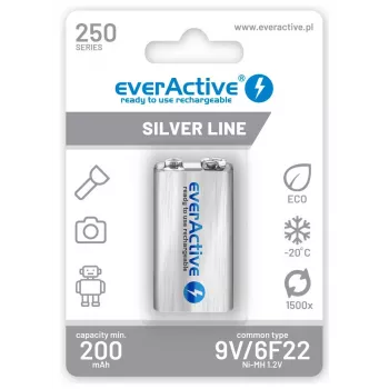 Nabíjacie batérie everActive Ni-MH 6F22 9V 250 mAh Silver Line