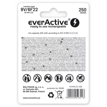 Nabíjacie batérie everActive Ni-MH 6F22 9V 250 mAh Silver Line