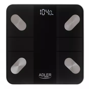 Adler Smart Bathroom Scale AD 8186b automatické vypnutie analýza telesného tuku meranie indexu telesnej hmotnosti (BMI) analýza kostnej hmoty maximálna hmotnosť (kapacita) 180 kg funkcia pamäte viacero používateľov
