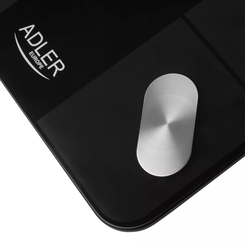 Adler Smart Bathroom Scale AD 8186b automatické vypnutie analýza telesného tuku meranie indexu telesnej hmotnosti (BMI) analýza kostnej hmoty maximálna hmotnosť (kapacita) 180 kg funkcia pamäte viacero používateľov