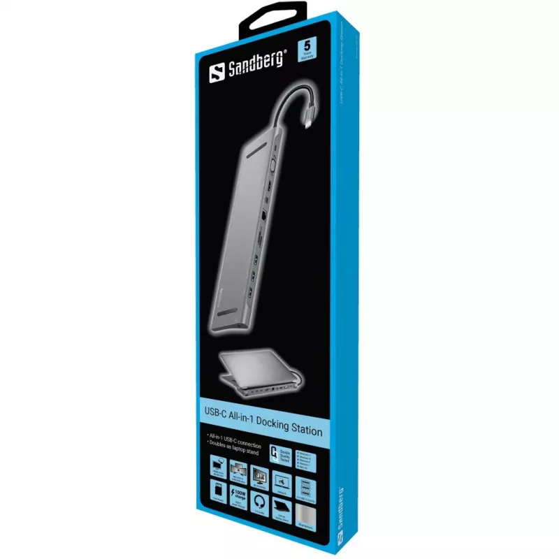 SANDBERG USB-C dokovacia stanica HDMI DP VGA SD USB USB-C