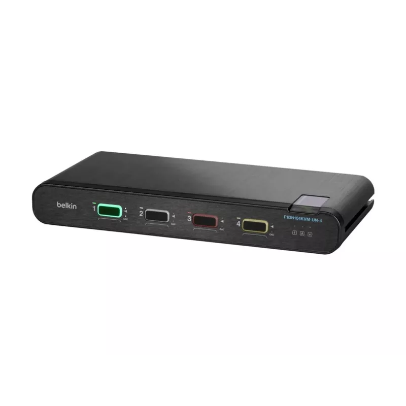 Belkin Universal Secure KVM prepínač F1DN104KVM-UNN4, 4 porty, jeden monitor, DP/HDMI na DP/HDMI, 2. generácia, bez CAC, PP4.0