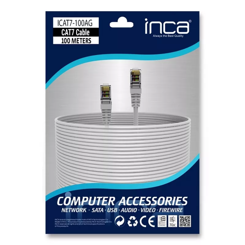 INCA Ethernet kábel ICAT7-100AG S/FTP1 23 AWG CAT7 kábel - kábel - CAT 7 kábel/RJ45 konektor samec