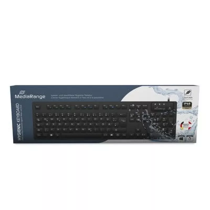 MediaRange káblová hygienická klávesnica, QWERTZ, IP68, 1,5m, čierna
