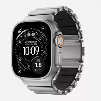 NOMAD Stratos Band - titánový náramok pre Apple Watch 49mm s FKM (prírodný titán, čierny FKM)