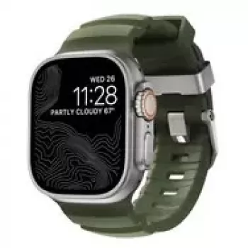 NOMAD Rocky Point Band - náramok pre Apple Watch 46 mm/49 mm s FKM a titánom (forest, prírodný hardvér)