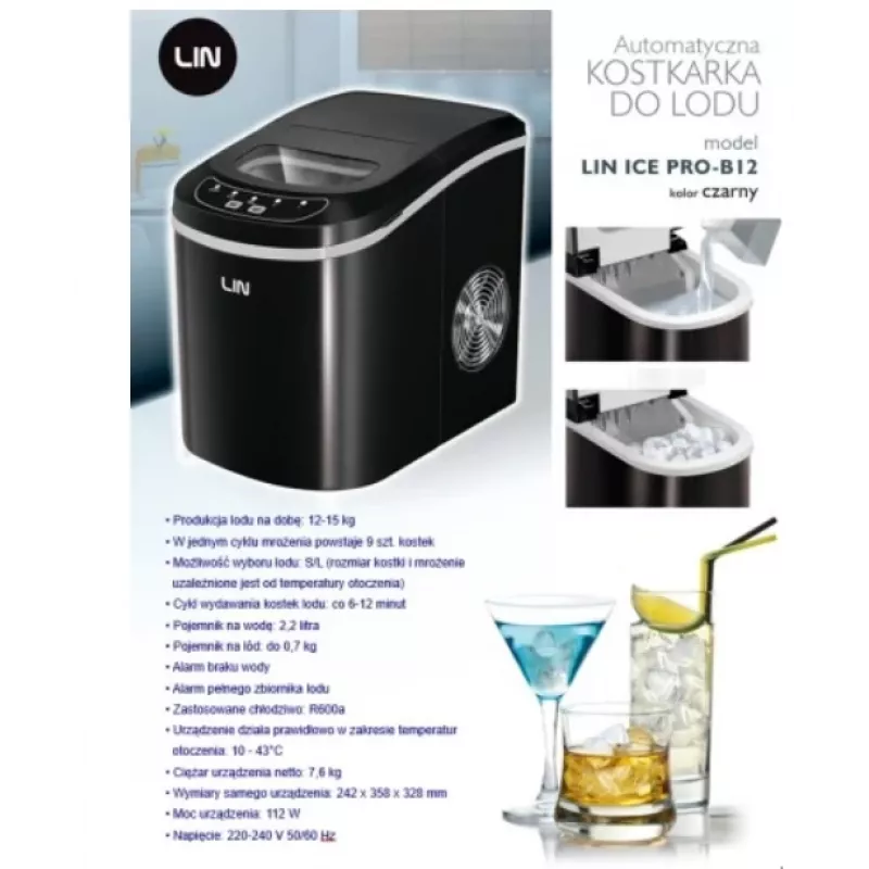 Prenosný výrobník ľadových kociek LIN ICE PRO-B12 čierny