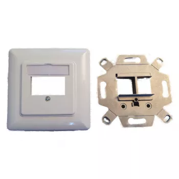 EFB Elektronik 2-portová sada rámika Keystone ET-25091 — rovný vývod DIN49075, RAL9003 biela, rámik 80×80 mm s centrálnou doskou 50×50 mm