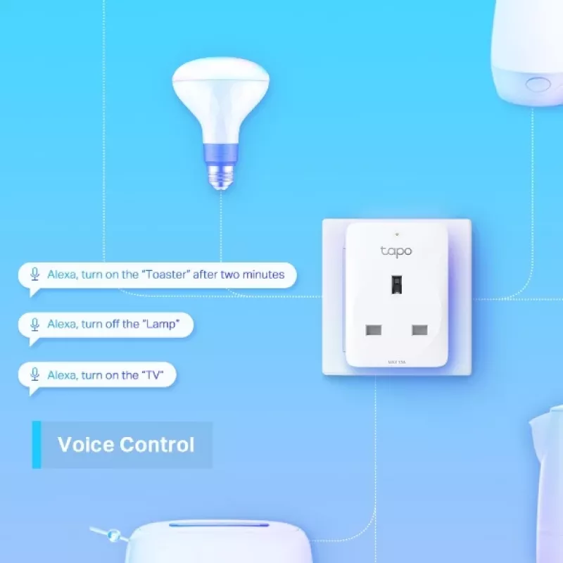 TP-Link Tapo Mini Smart Wi-Fi zásuvka, interiér, biela, domácnosť, polykarbonát (PC), stav, CE, RoHS