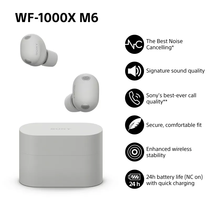 Sony WF1000XM6S.CE7 headset bezdrôtový do uší hovory/hudba Bluetooth strieborný
