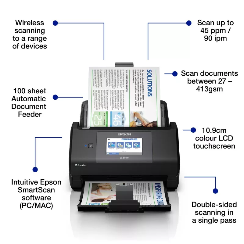 Epson WorkForce ES-590W skener s podávačom 600 x 600 DPI A4 čierny