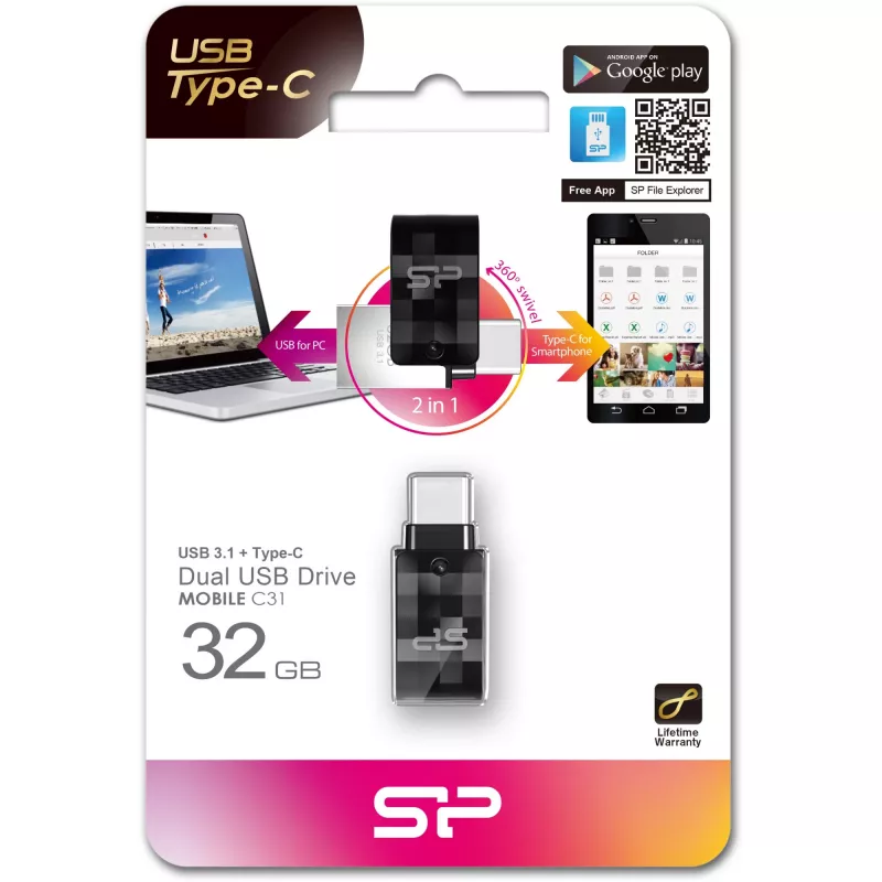Silicon Power Mobile C31 – 32 GB – USB 3.0 (3.1 Gen 1) – Type-A/Type-C – Mac OS X 10.10 Yosemite – Mac OS X 10.11 El Capitan – Mac OS X 10.12 Sierra – Mac OS X 10.3 Panther,... – A