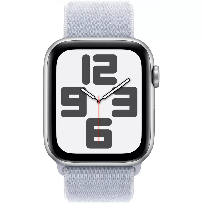 Apple Watch SE GPS 44 mm hliníkové puzdro strieborná, športový náramok Sport Loop Blue Cloud