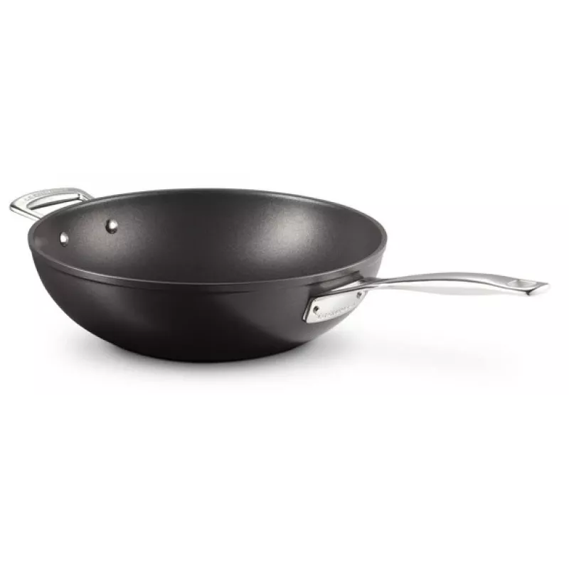 Le Creuset Toughened Non-Stick wok 30 cm čierna/strieborná