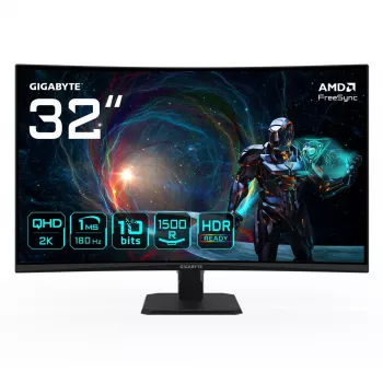 GIGABYTE GS32QCA 31,5 QHD zakrivený herný monitor - 2560 x 1440, 180 Hz, 1 ms, 250 cd/m², FreeSync, HDR Ready, HDMI 2.0, Displayport 1.4