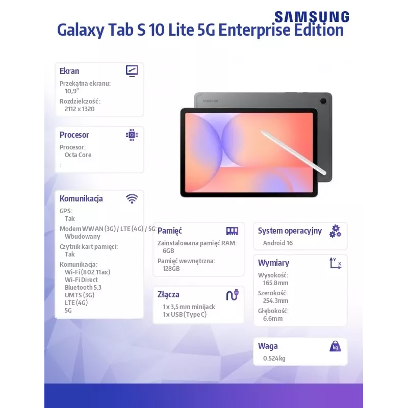 Tablet Galaxy Tab S 10 Lite X400EE 10,9 palca 5G 6/128GB Enterprise Edition sivý
