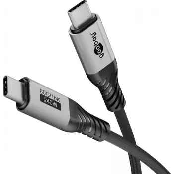 Goobay USB-C kábel, USB4 verzia 2.0, 1 m, čierna, strieborná (74775)