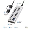 Hub USB3.2 Gen1 10 portov USB-A/C, vypínač