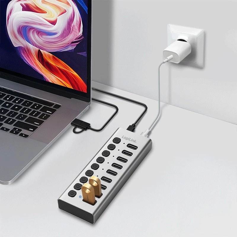 Hub USB3.2 Gen1 10 portov USB-A/C, vypínač