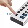 Hub USB3.2 Gen1 10 portov USB-A/C, vypínač