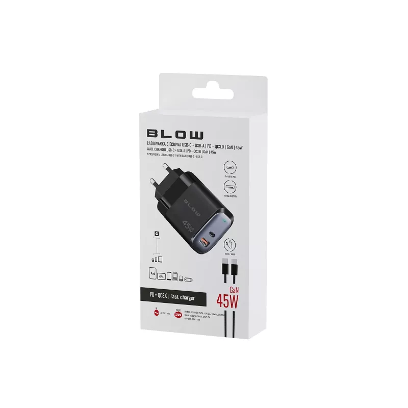 Nástenná nabíjačka USB-A USB-C PD 45W + kábel