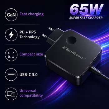 GaN 65W nabíjačka USB C PD PPS 5V 21V 3A 3.25A