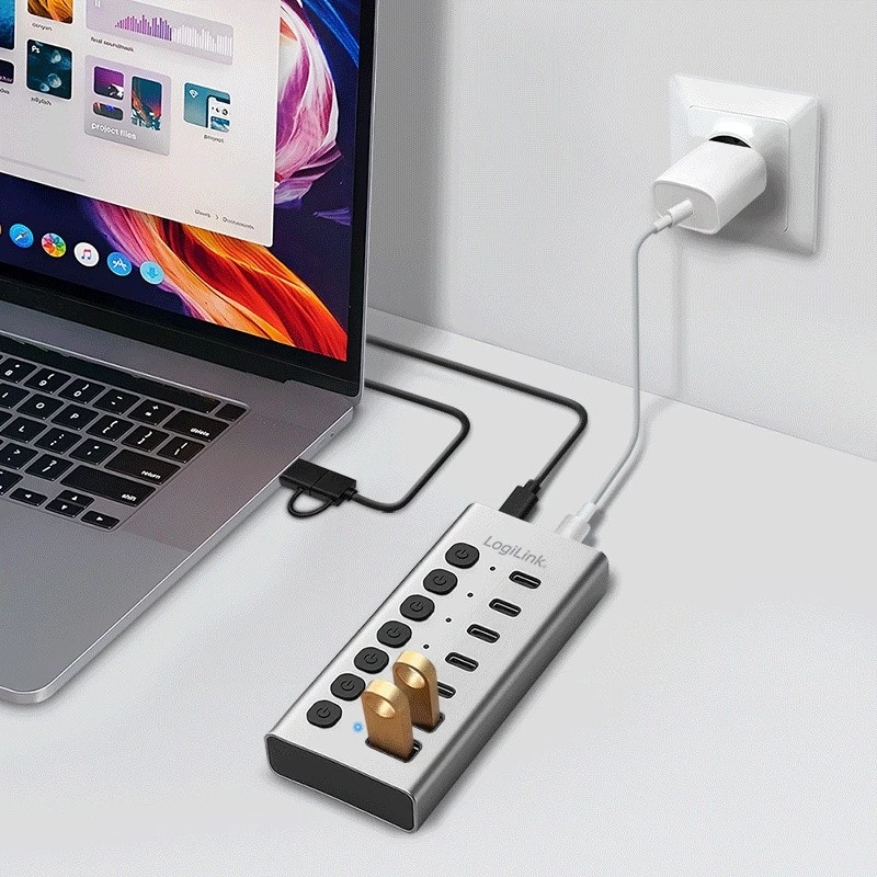 Hub USB 3.2 Gen1 7 portov USB-A/C, vypínač