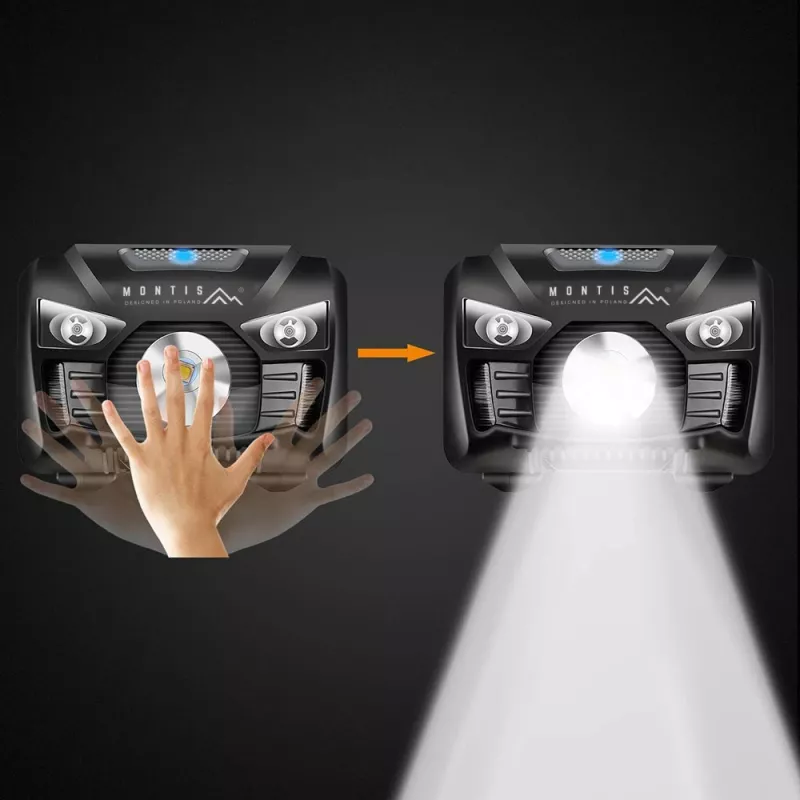 Montis akumulátorová čelová lampa so senzorom MT001 Black Headband flashlight LED