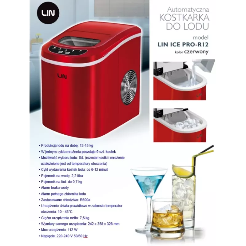 Prenosný výrobník ľadu LIN ICE PRO-R12 červený