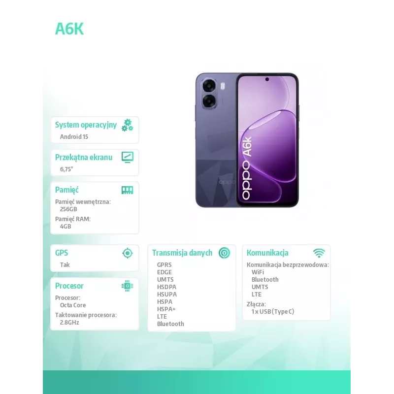 Smartphone A6k 4G 4/256GB CPH2891 tmavofialový