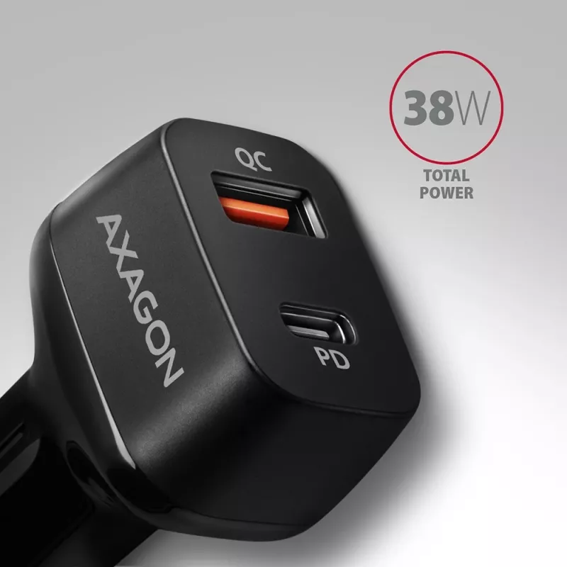 AXAGON PWC-PQ38 38W autonabíjačka 2x port USB-A+C