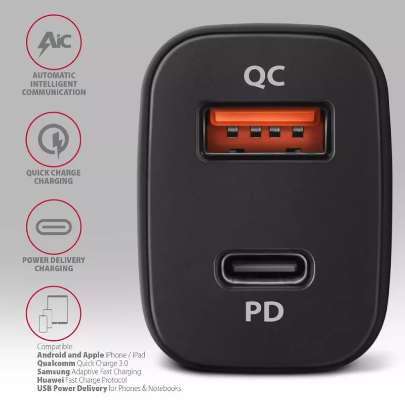 AXAGON PWC-PQ38 38W autonabíjačka 2x port USB-A+C