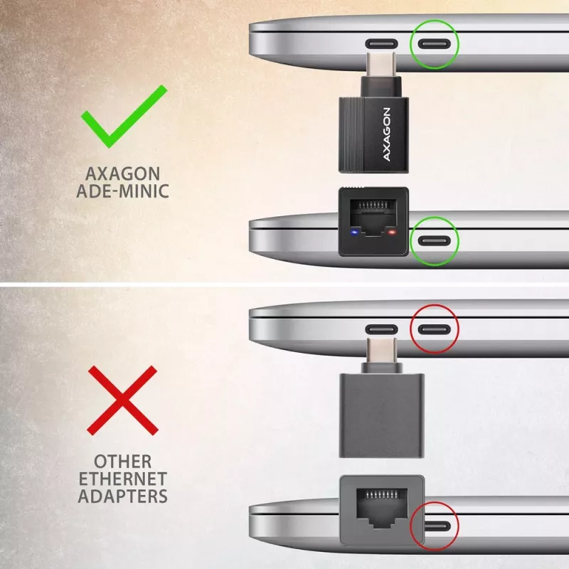 AXAGON ADE-MINIC USB-C 3.2 Gen 1 Gigabit Ethernet mini adaptér, čierny