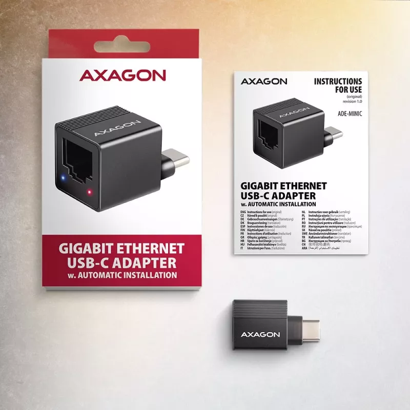 AXAGON ADE-MINIC USB-C 3.2 Gen 1 Gigabit Ethernet mini adaptér, čierny