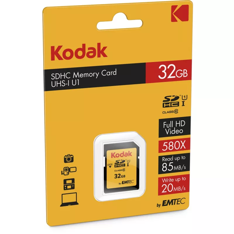 Kodak – Flash pamäťová karta – 32 GB – UHS-I U1 / Class10 – 580x – SDHC UHS-I (EKMSD32GHC10K)