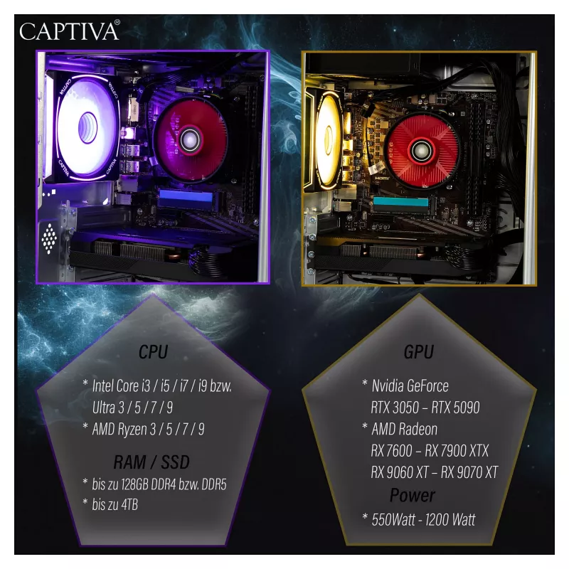 Captiva Advanced Gaming R98-206 Desktop PC AMD Ryzen 7 5700X, 32GB RAM, 1TB M.2 SSD, Nvidia GeForce RTX 5060, Wi-Fi 6, Windows 11 (98206)