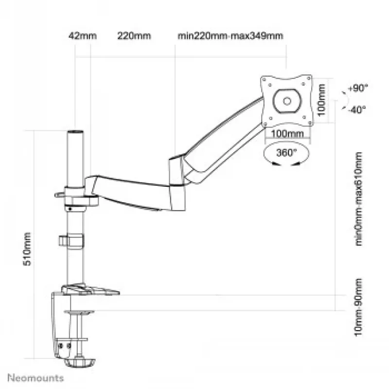 Newstar plochý držiak na obrazovku na stôl (CLAMP/GROMMET) 10-30 strieborný