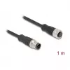 Delock M12 kábel D-kódovaný 4 Pin konektor samec na konektor samica PVC 1 m