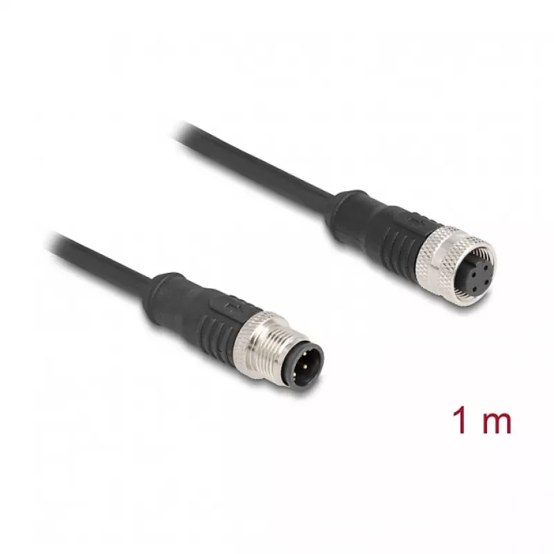 Delock M12 kábel D-kódovaný 4 Pin konektor samec na konektor samica PVC 1 m