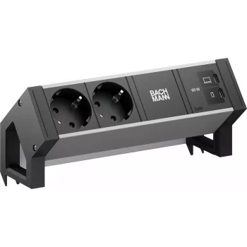 BACHMANN DESK2 ALU čierna 2xCEE7/3, 1xUSB C/C 65W L=0,2m (BM0022046)