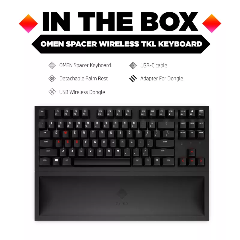 HP OMEN Spacer Wireless TKL klávesnica, plná veľkosť (100 %), bezdrôtová, RF Wireless, mechanická, čierna
