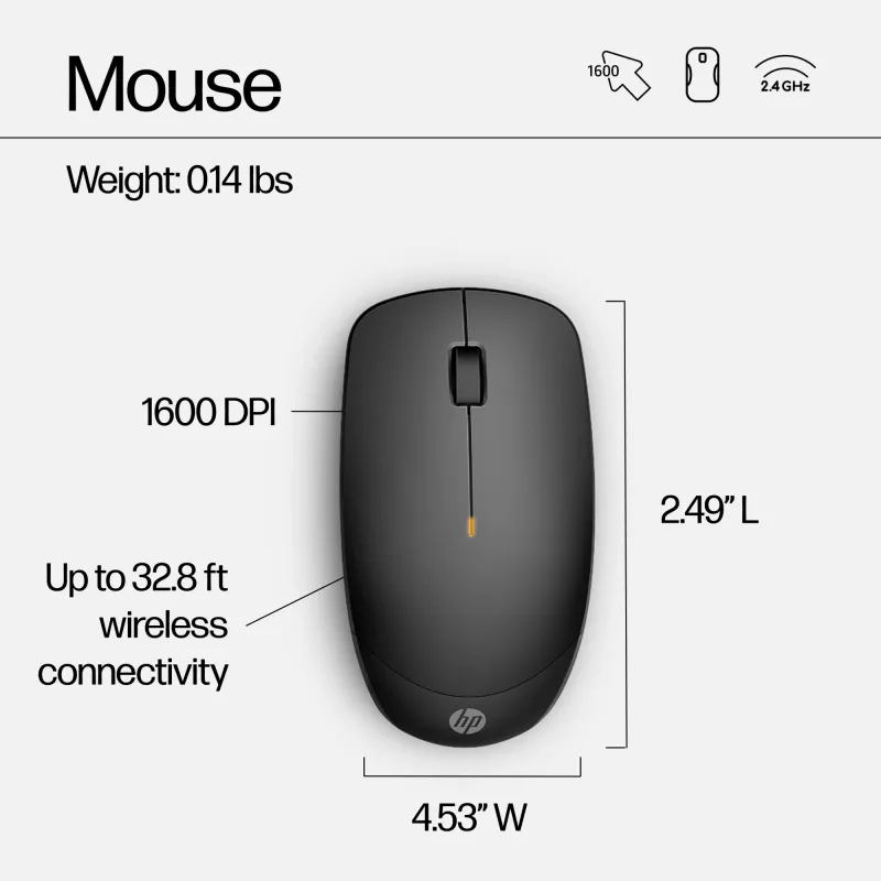 HP 230 bezdrôtová sada myši a klávesnice, plná veľkosť, bezdrôtová, RF Wireless, membránová, čierna, myš súčasťou