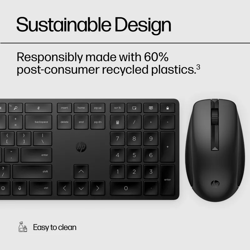 HP 650 Wireless sada klávesnice a myši, plná veľkosť (100%), bezdrôtová, RF Wireless, membránová, čierna, myš súčasťou