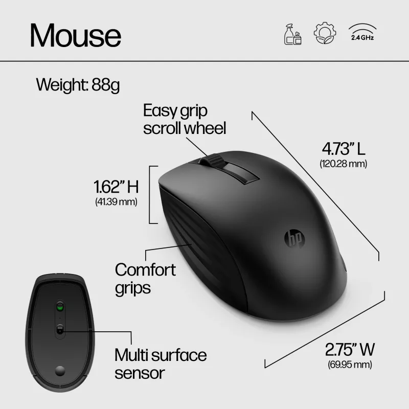 HP 650 Wireless kombinácia klávesnice a myši, plná veľkosť (100%), bezdrôtová, RF Wireless, membránová, čierna, myš súčasťou