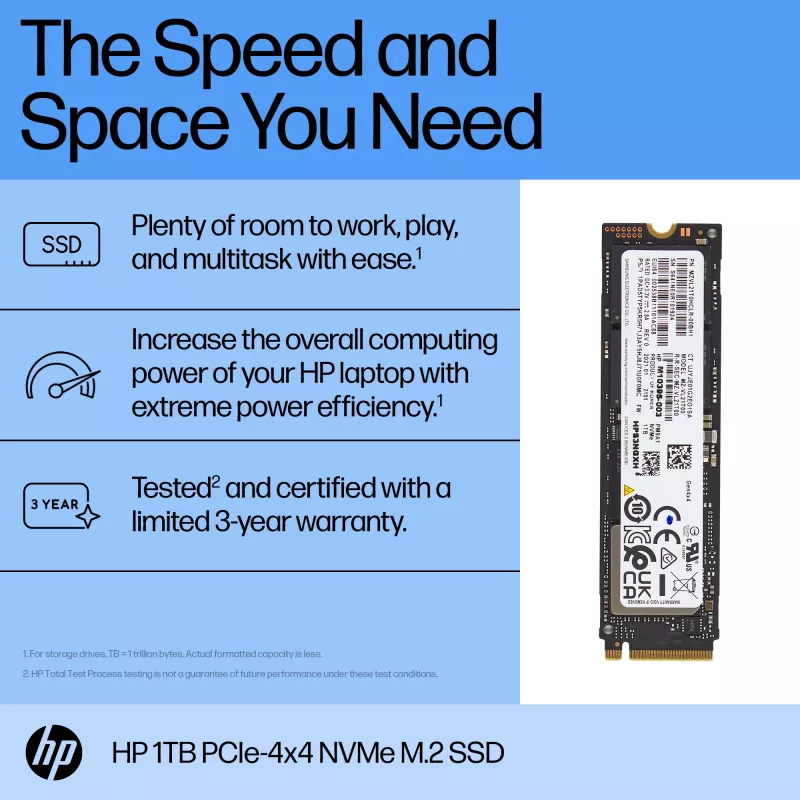 HP 1TB PCIe-4x4 NVMe SSD, 1 TB, M.2